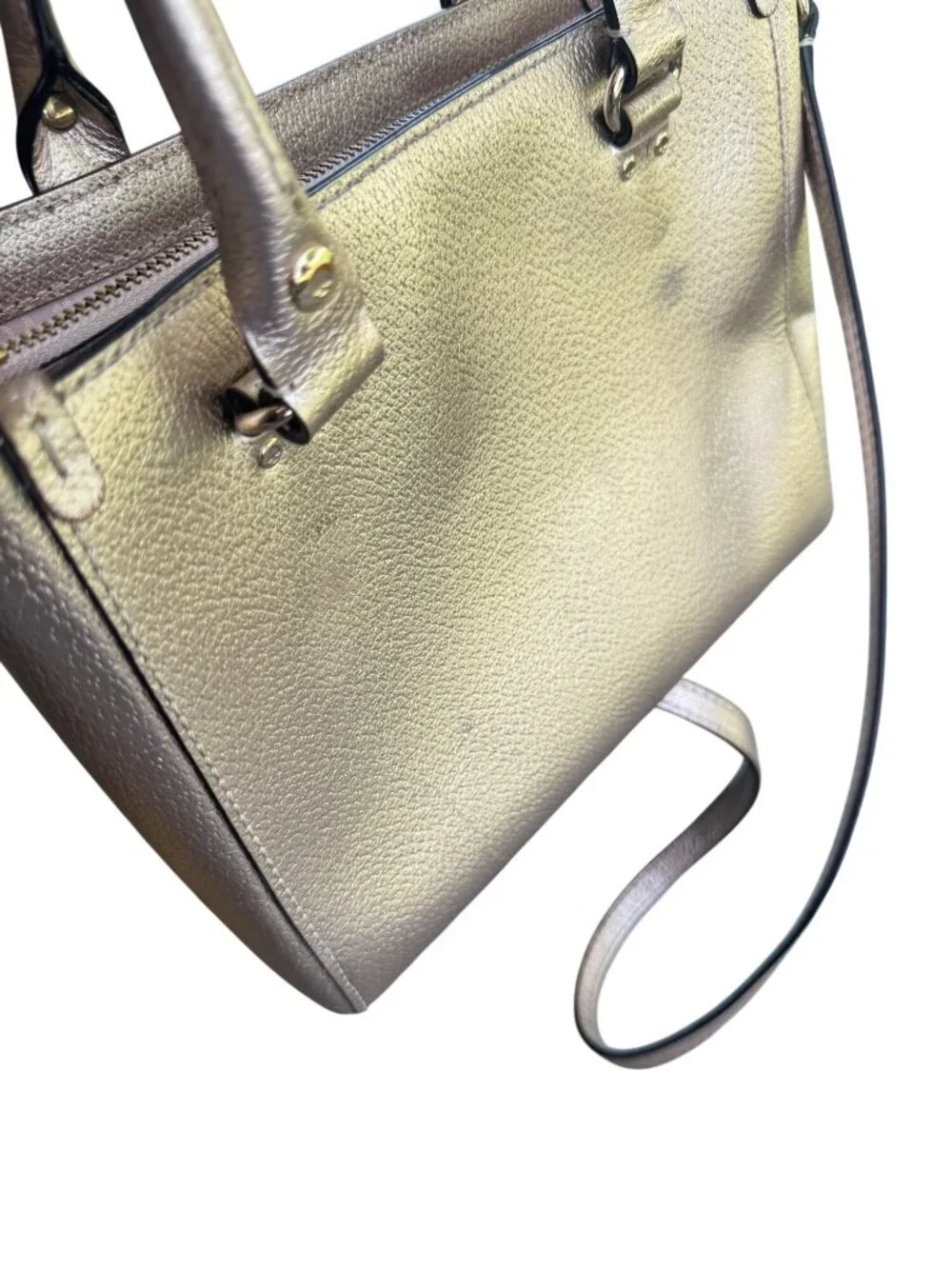 Kate Spade Gold Metallic Pebbled Leather Tote Satchel Crossbody Bag.